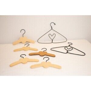 Doll Clothes Hangers Vintage Lot of 7 Wire Metal 6" and Wooden Wired 4.5" Sets